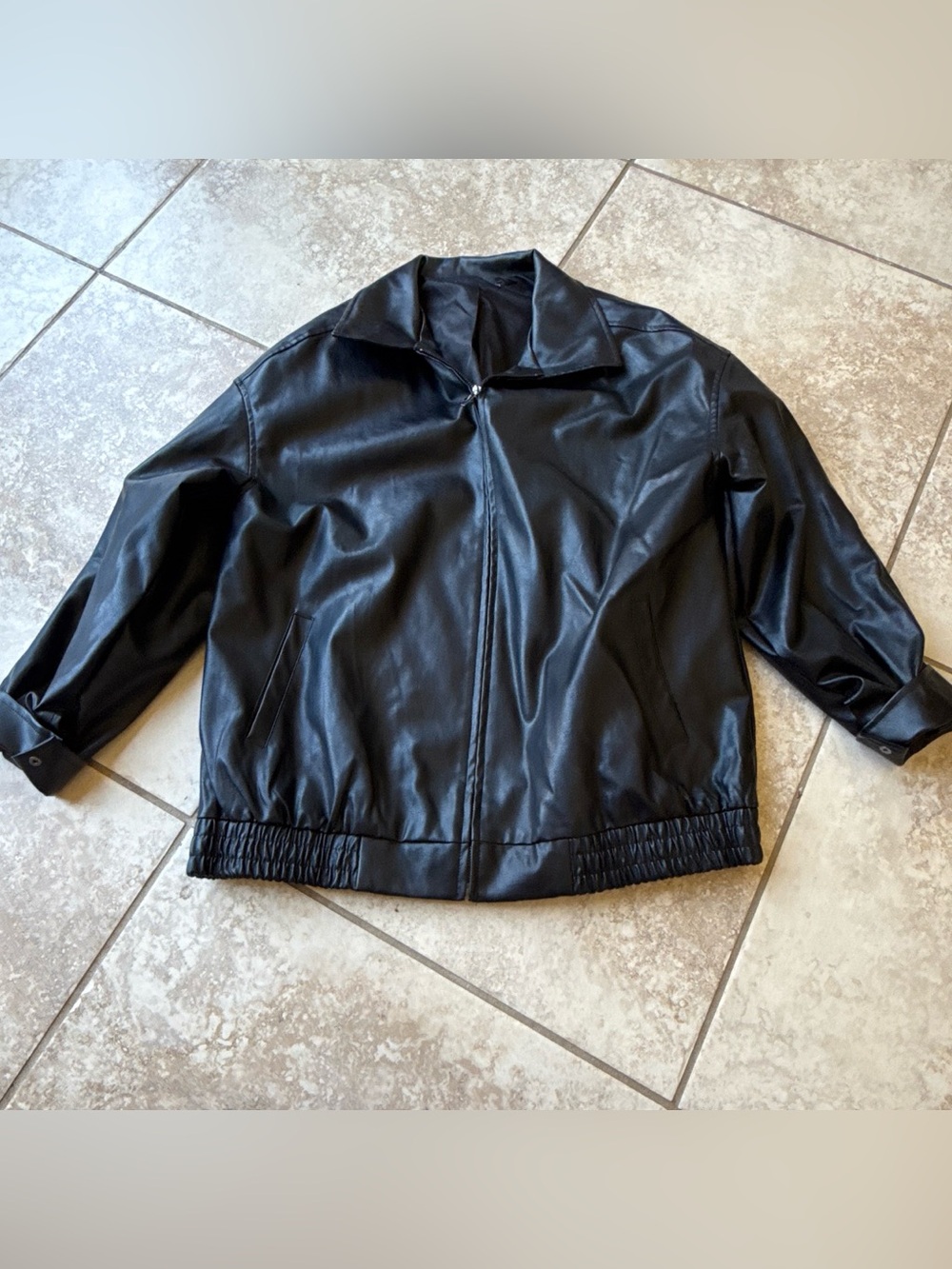 Black Faux Leather Zip-Front Women's Jacket